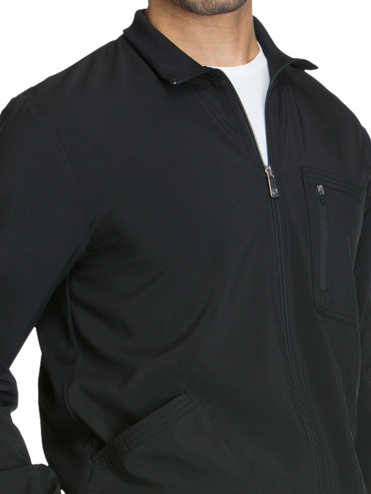 Men's 5-Pocket Zip Front Scrub Jacket - CK305A - Black