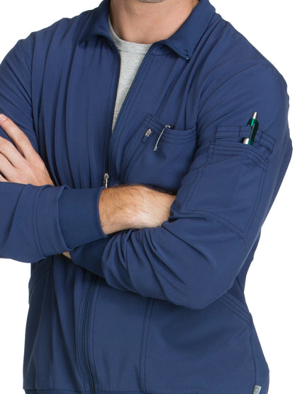 Men's 5-Pocket Zip Front Scrub Jacket - CK305A - Navy