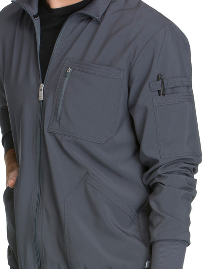 Men's 5-Pocket Zip Front Scrub Jacket - CK305A - Pewter