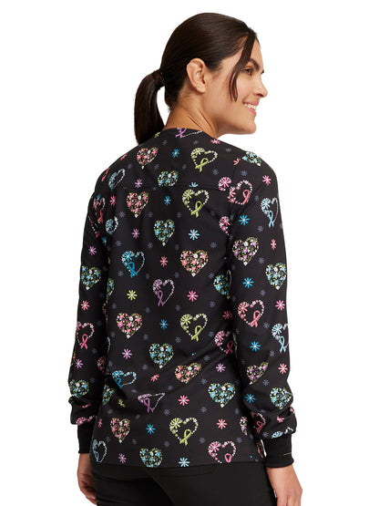 Women's Snap Front Print Warm-up Jacket - CK321 - Care Flor-All