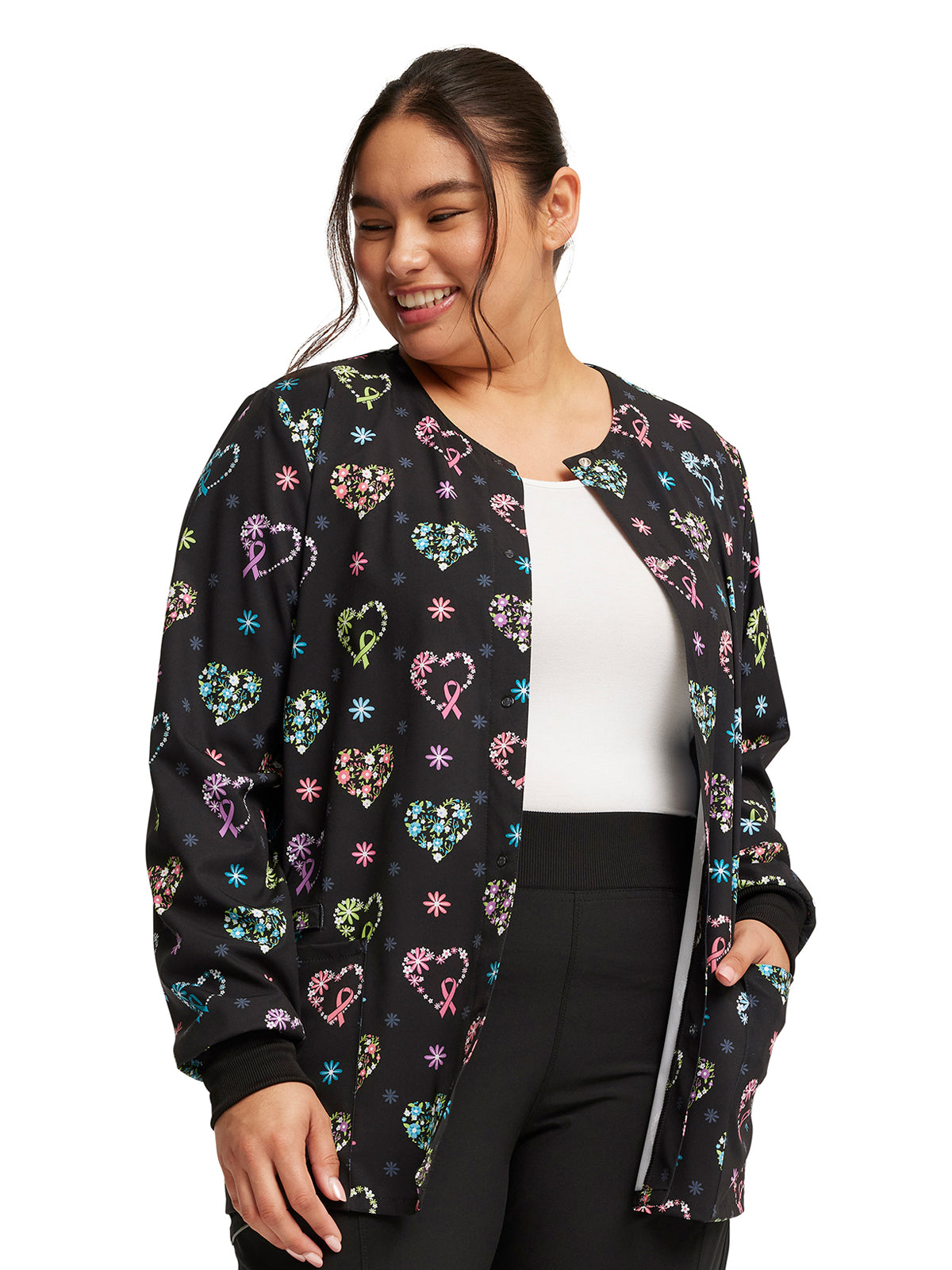 Women's Snap Front Print Warm-up Jacket - CK321 - Care Flor-All