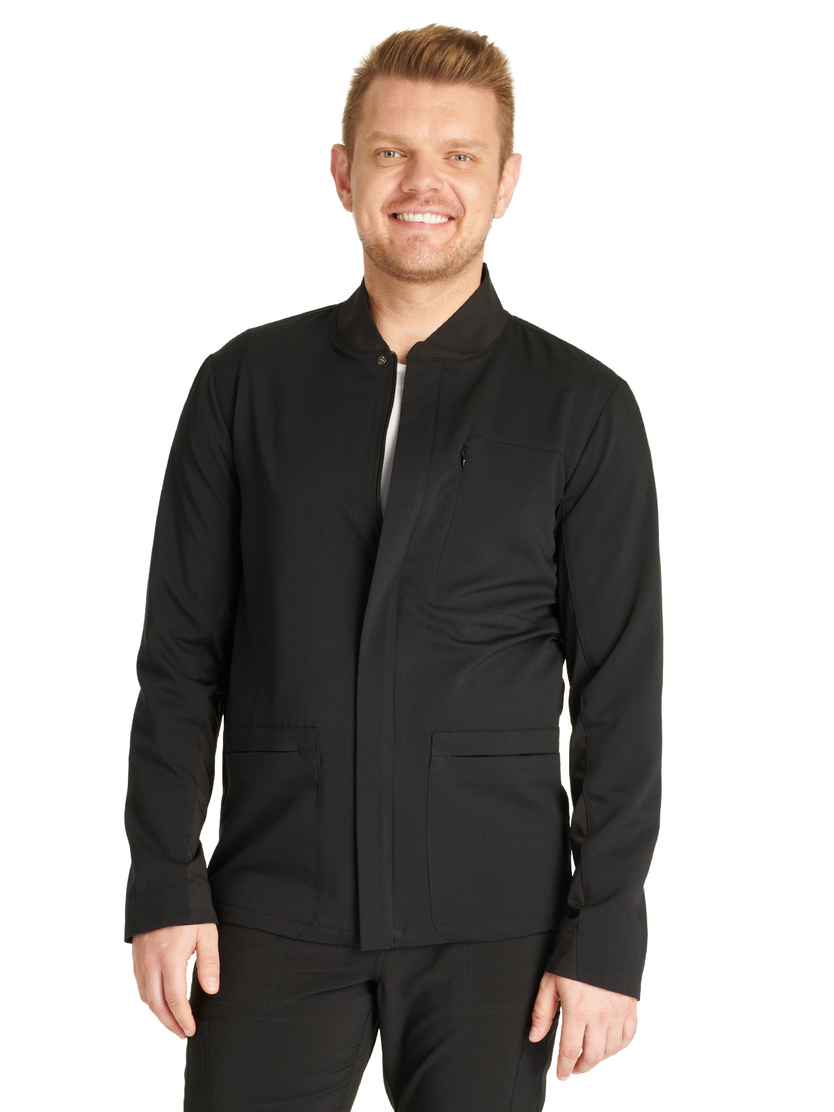 Men's Zip Front Scrub Jacket - CK329A - Black