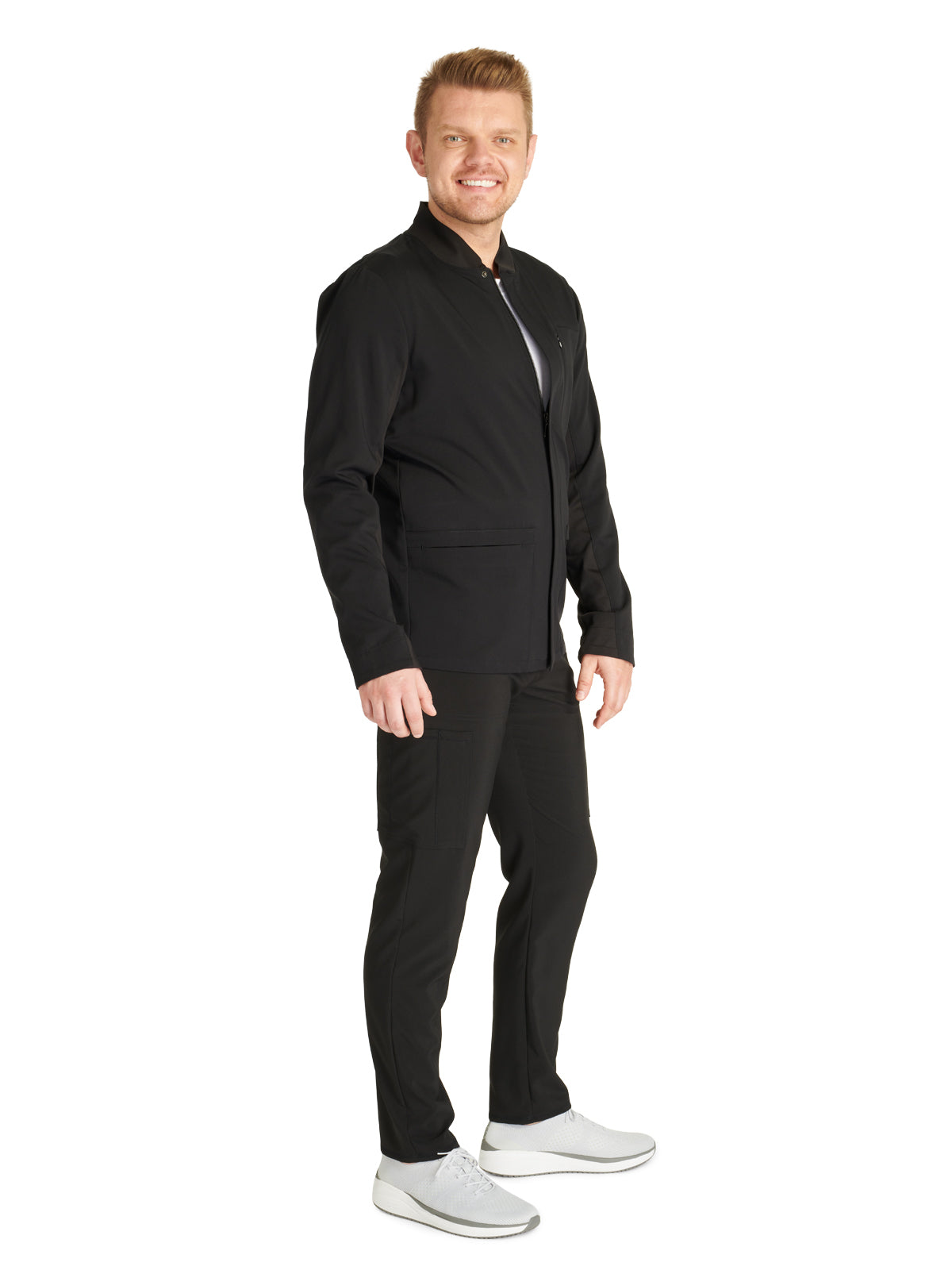 Men's Zip Front Scrub Jacket - CK329A - Black