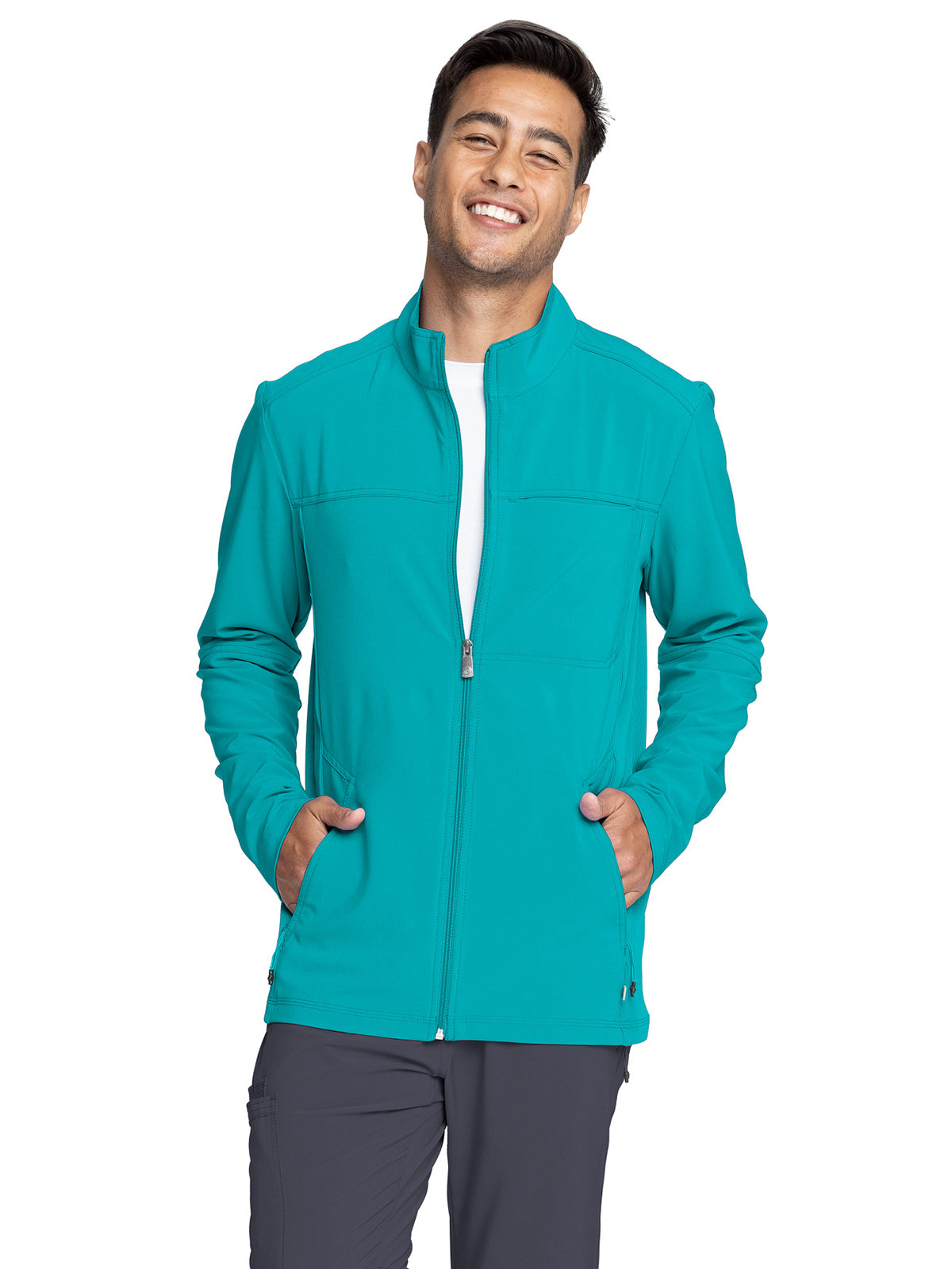 Men's Stand-up Collar Zip Front Jacket - CK332A - Teal Blue