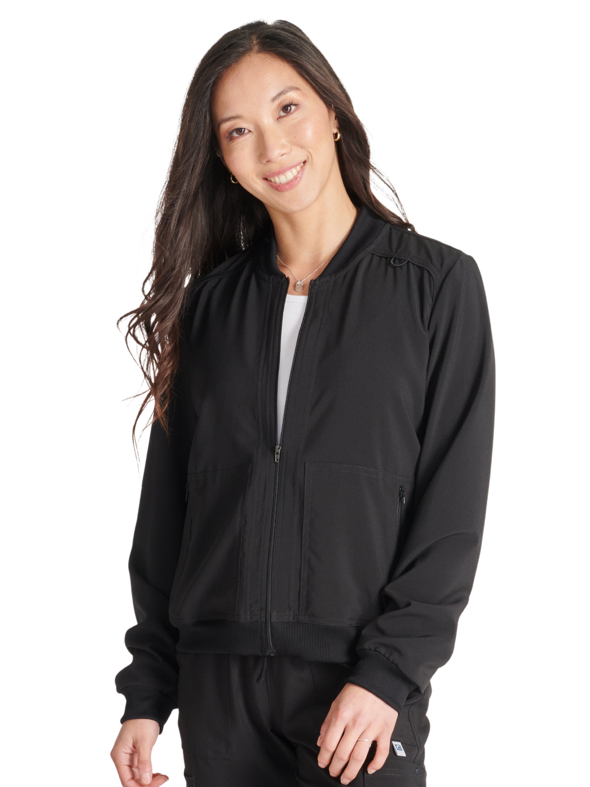 Women's Zip Front Bomber Jacket - CK349A - Black