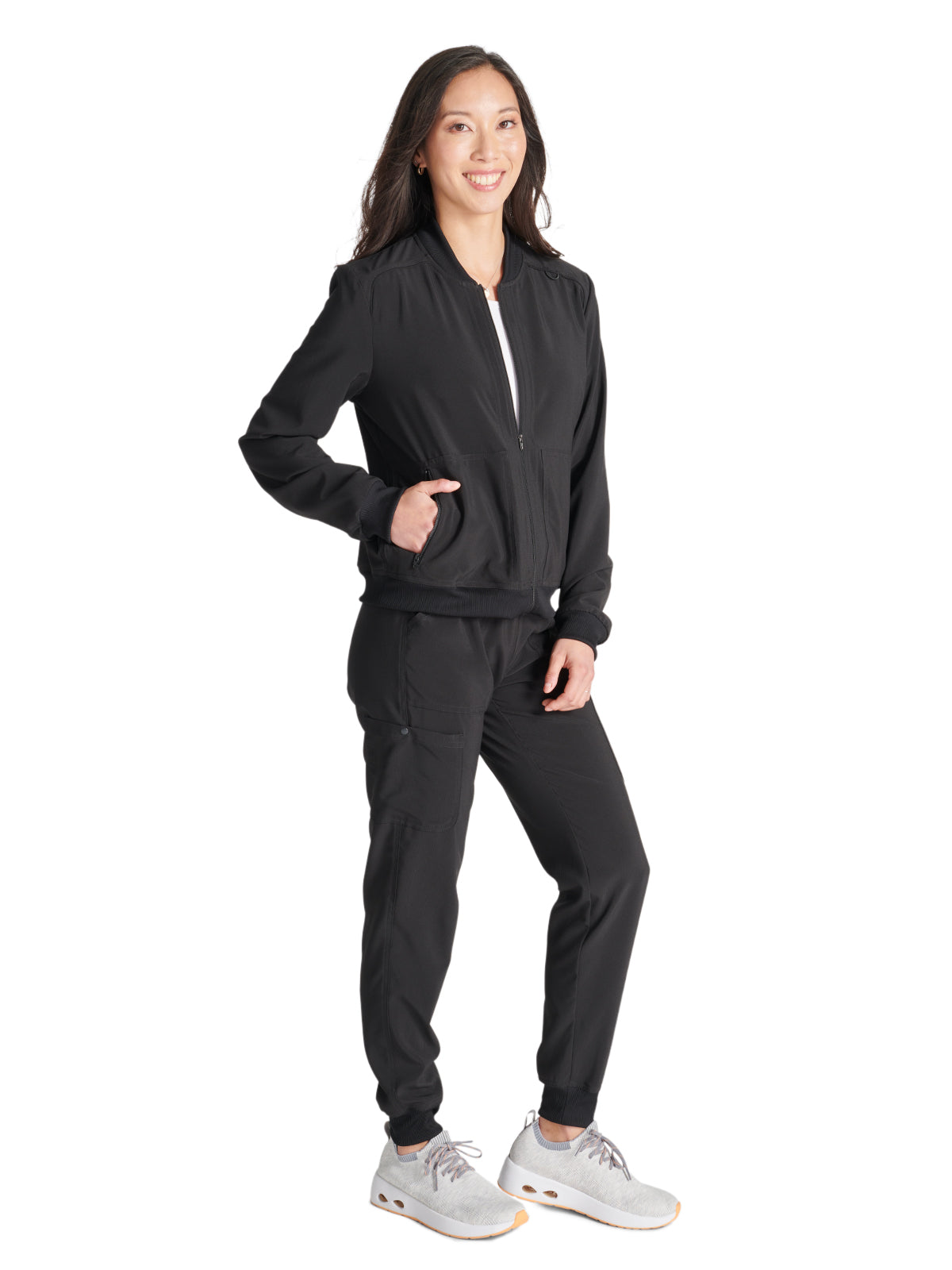 Women's Zip Front Bomber Jacket - CK349A - Black