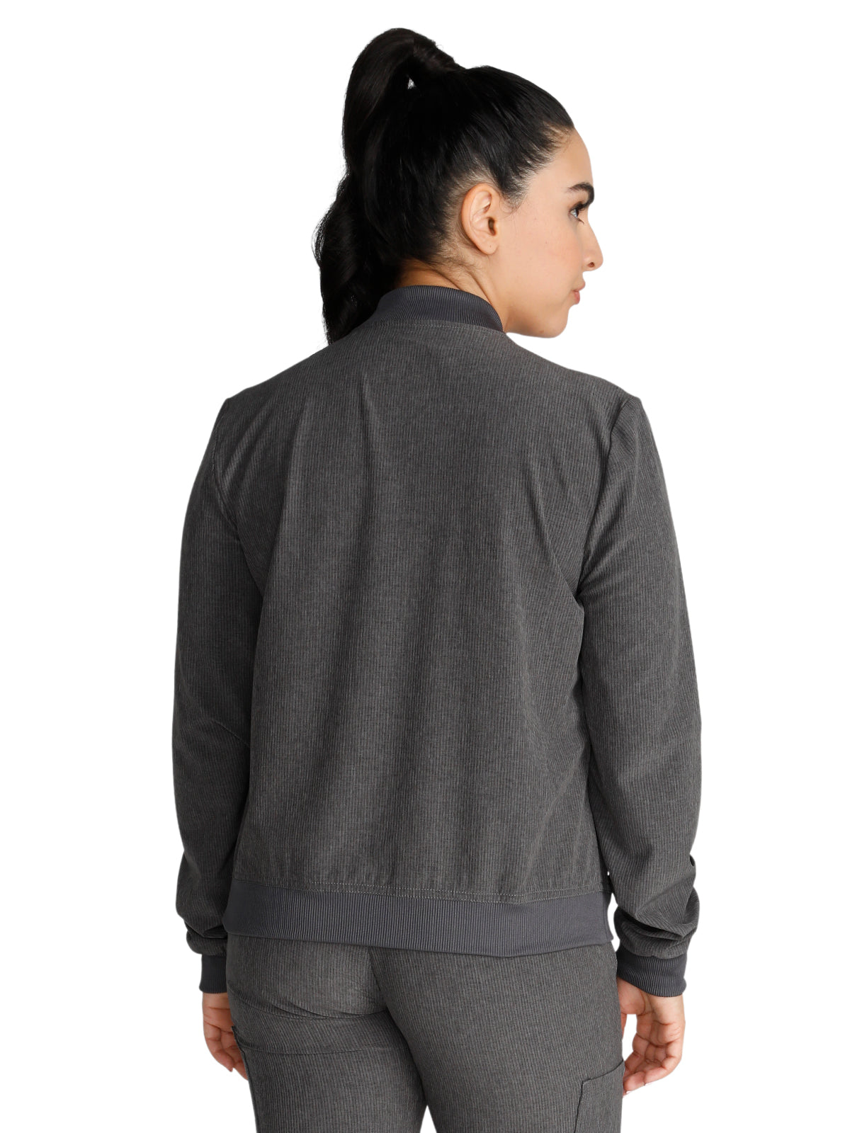 Women's Zip Front Bomber Jacket - CK349A - Heather Pewter