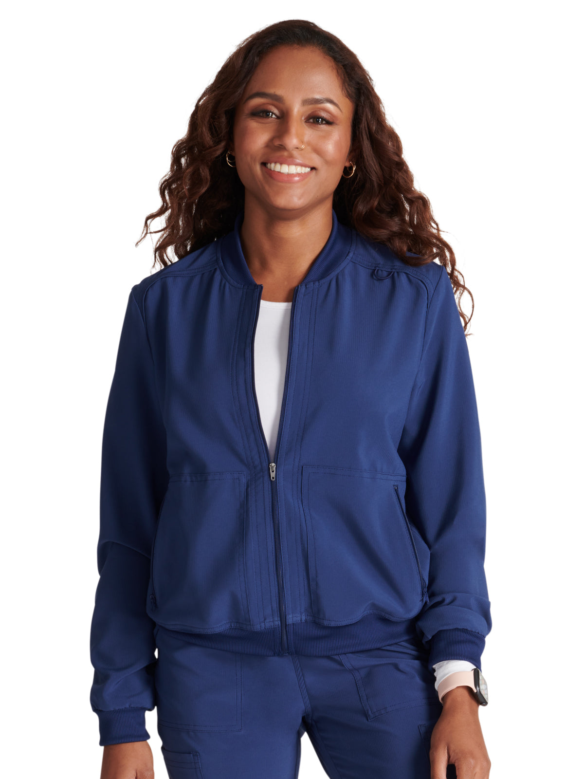 Women's Zip Front Bomber Jacket - CK349A - Navy