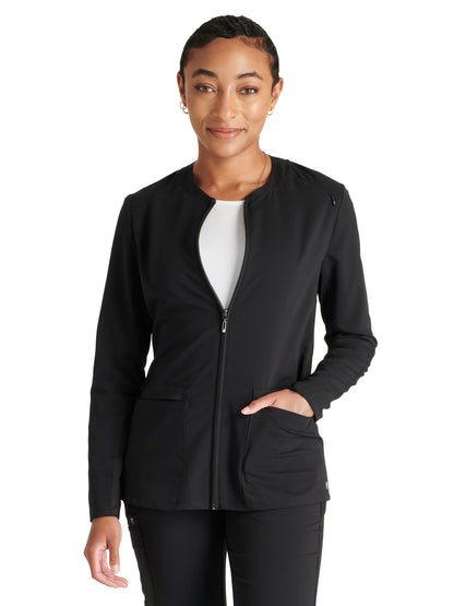 Women's Zip Front Scrub Jacket - CK356A - Black