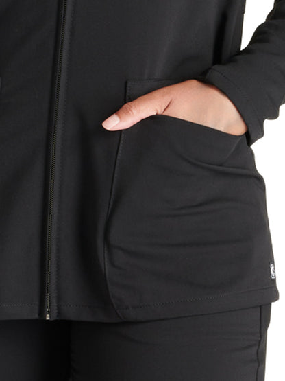 Women's Zip Front Scrub Jacket - CK356A - Black