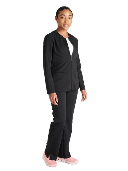 Women's Zip Front Scrub Jacket - CK356A - Black