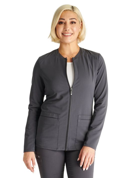 Women's Zip Front Scrub Jacket - CK356A - Pewter