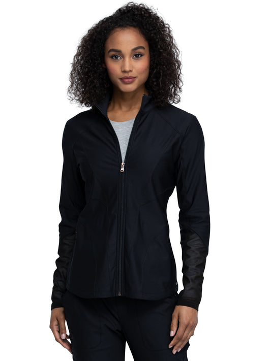 Women's Mock Neck Zip Front Scrub Jacket - CK390 - Black