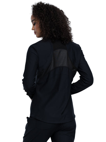 Women's Mock Neck Zip Front Scrub Jacket - CK390 - Black