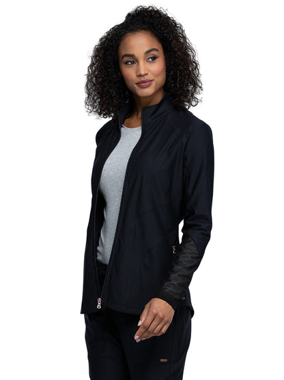 Women's Mock Neck Zip Front Scrub Jacket - CK390 - Black