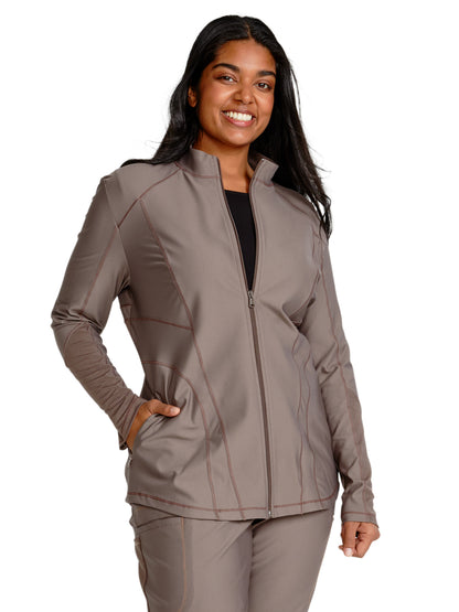 Women's Mock Neck Zip Front Jacket - CK390 - Iron
