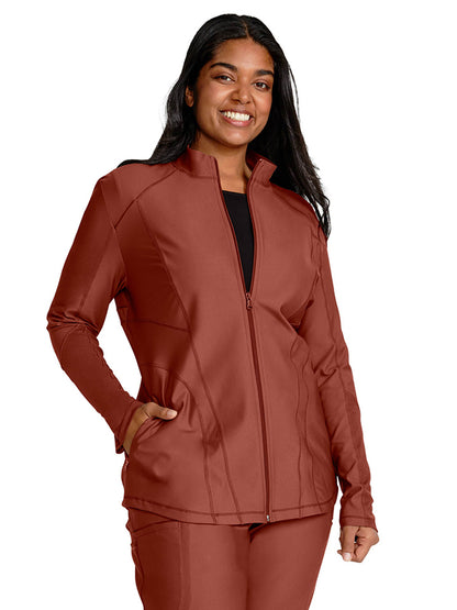 Women's Mock Neck Zip Front Scrub Jacket - CK390 - Masala