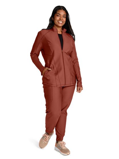 Women's Mock Neck Zip Front Scrub Jacket - CK390 - Masala