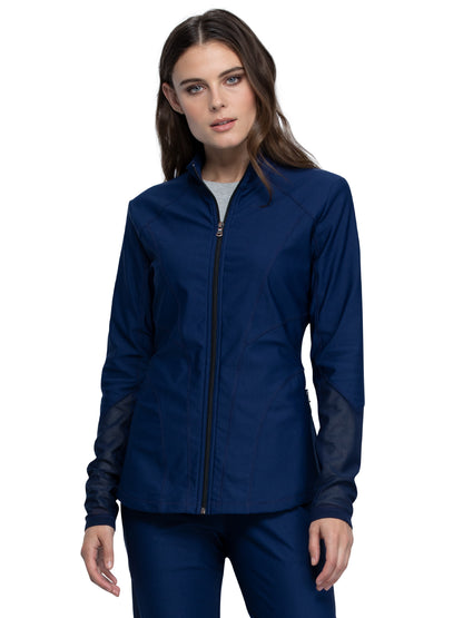 Women's Mock Neck Zip Front Scrub Jacket - CK390 - Navy