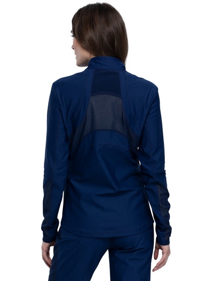 Women's Mock Neck Zip Front Scrub Jacket - CK390 - Navy