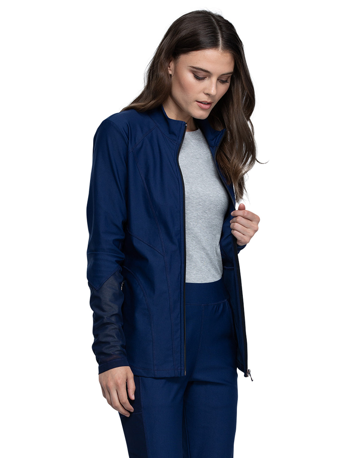 Women's Mock Neck Zip Front Scrub Jacket - CK390 - Navy