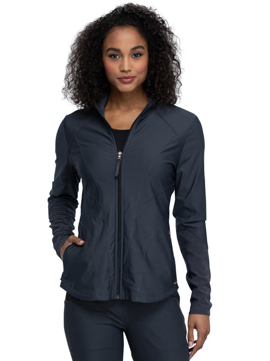 Women's Mock Neck Zip Front Scrub Jacket - CK390 - Pewter