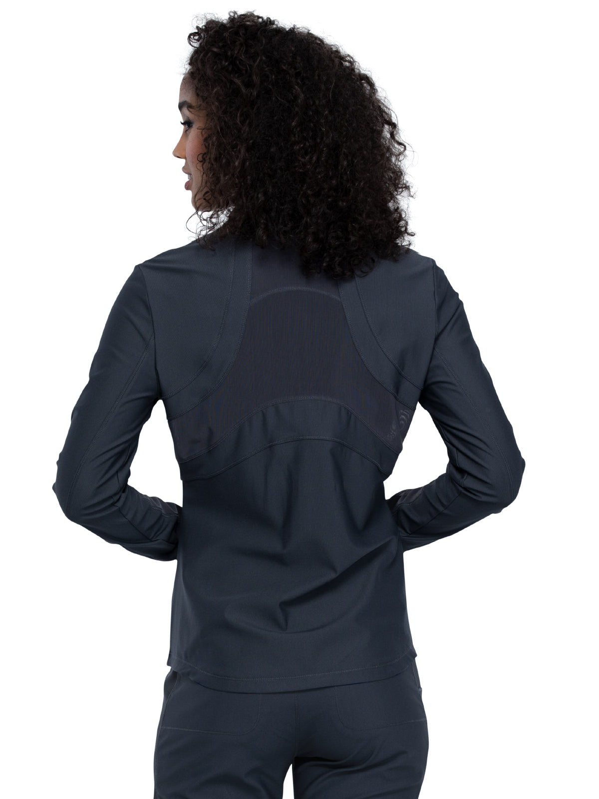 Women's Mock Neck Zip Front Scrub Jacket - CK390 - Pewter