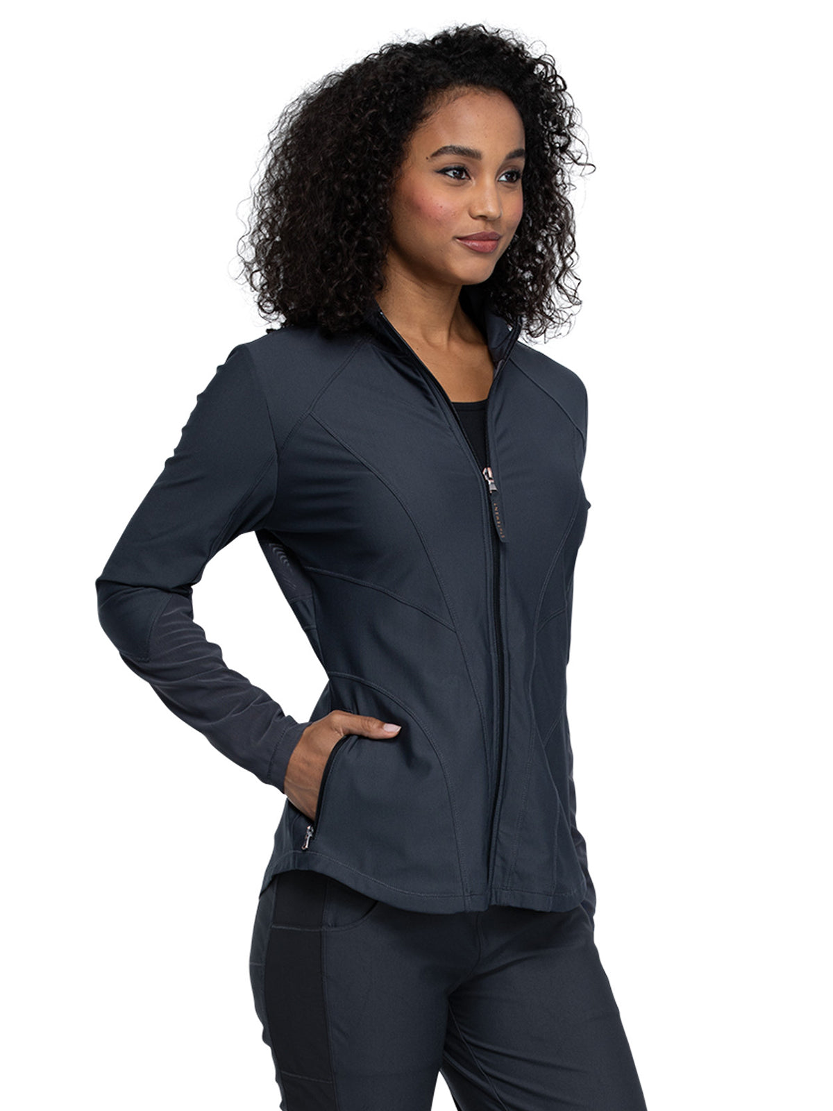 Women's Mock Neck Zip Front Scrub Jacket - CK390 - Pewter