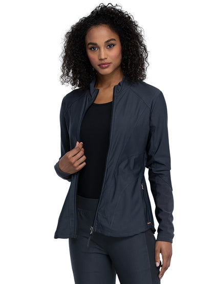 Women's Mock Neck Zip Front Scrub Jacket - CK390 - Pewter