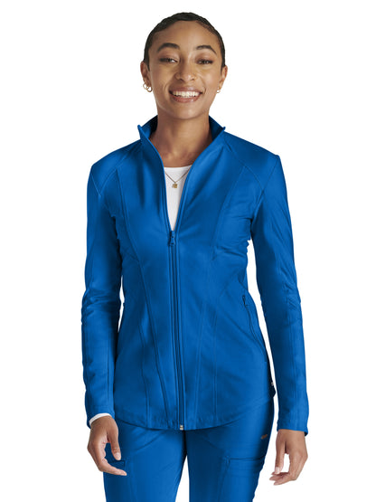 Women's Mock Neck Zip Front Scrub Jacket - CK390 - Royal