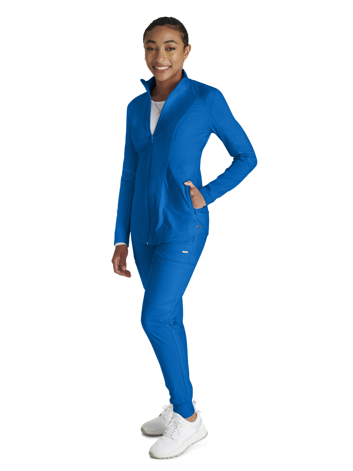 Women's Mock Neck Zip Front Scrub Jacket - CK390 - Royal