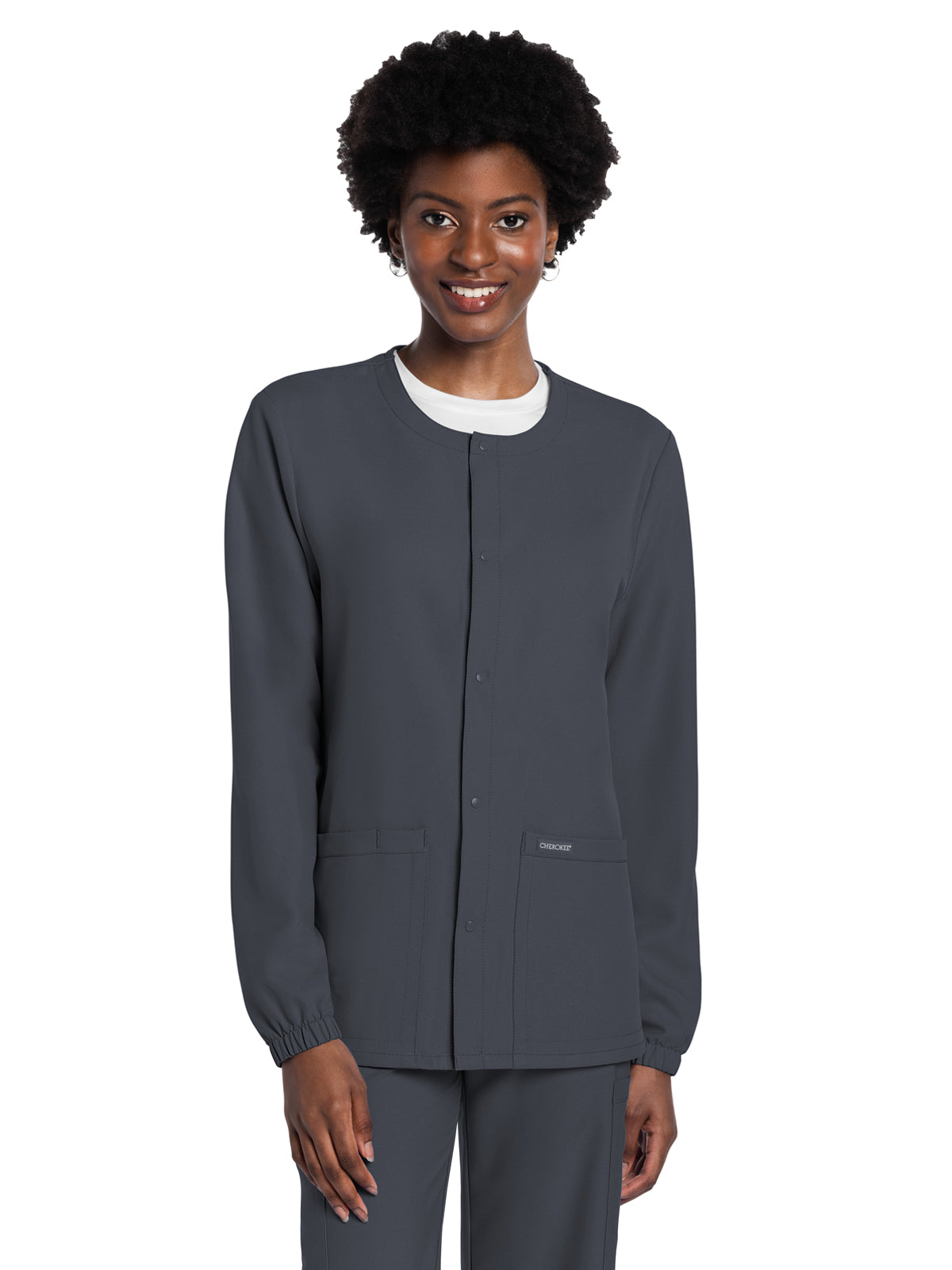 Unisex 2-Pocket Snap Front Jacket - CK393A - Pewter