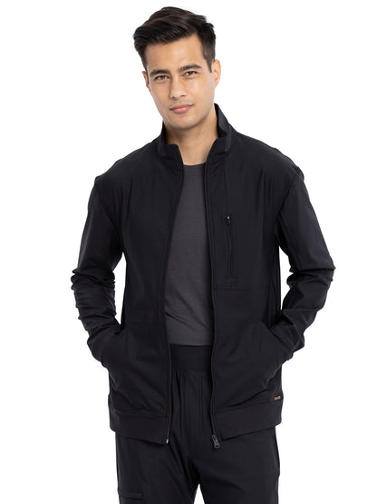 Men's Stand Up Collar Zip Front Scrub Jacket - CK399 - Black