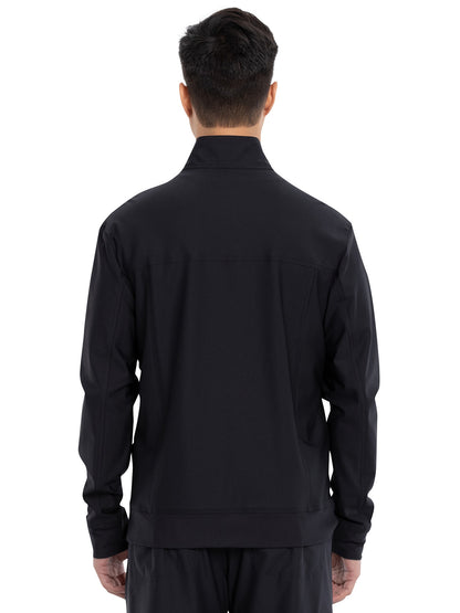 Men's Stand Up Collar Zip Front Scrub Jacket - CK399 - Black