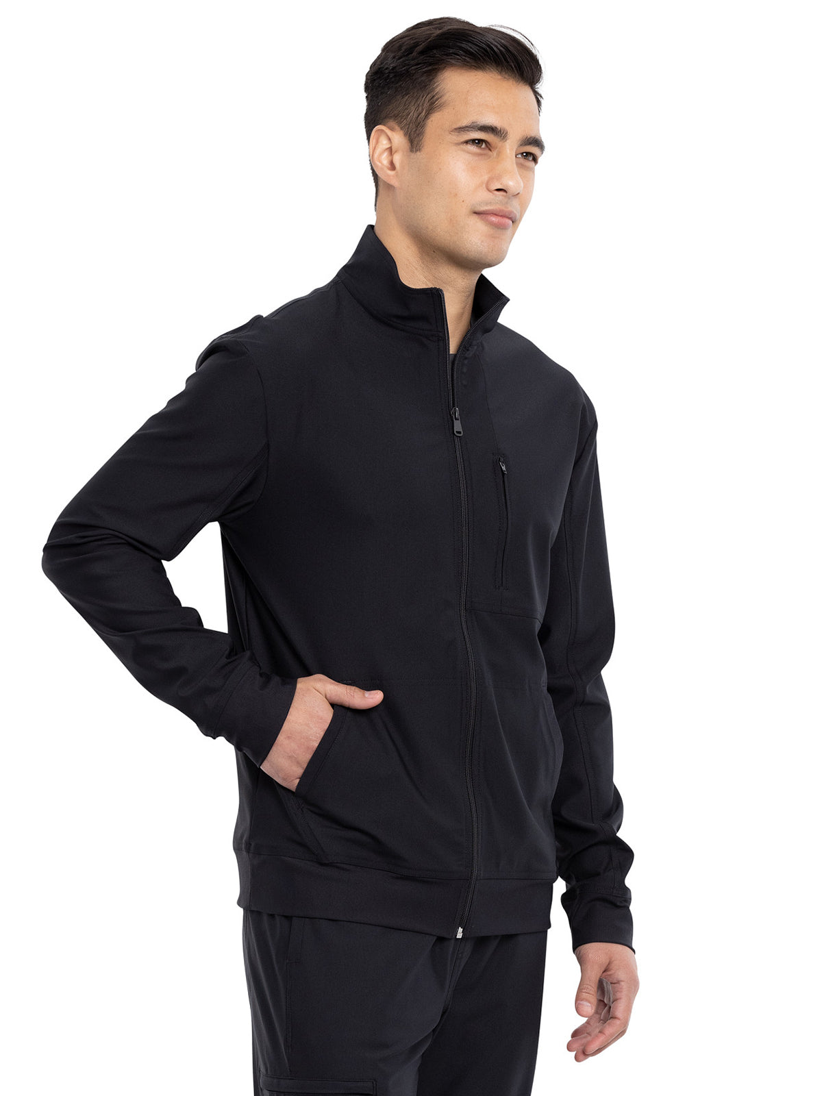 Men's Stand Up Collar Zip Front Scrub Jacket - CK399 - Black