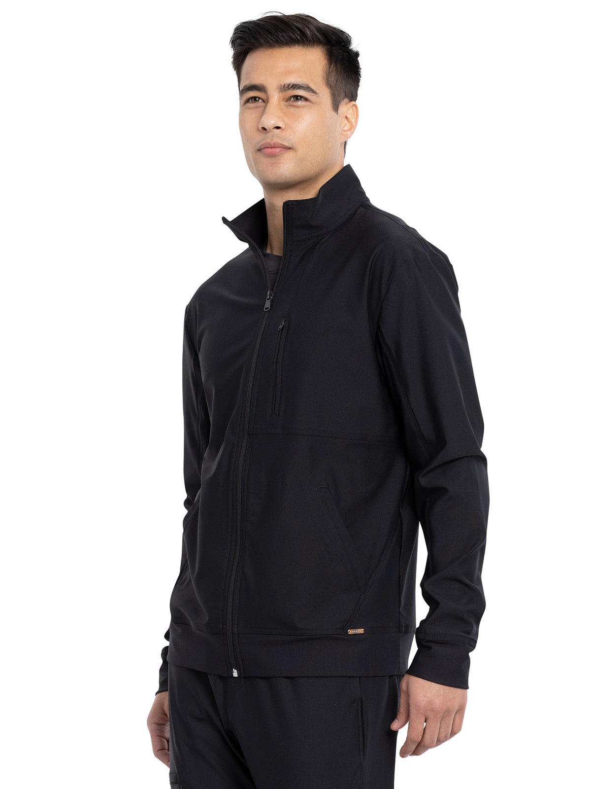 Men's Stand Up Collar Zip Front Scrub Jacket - CK399 - Black