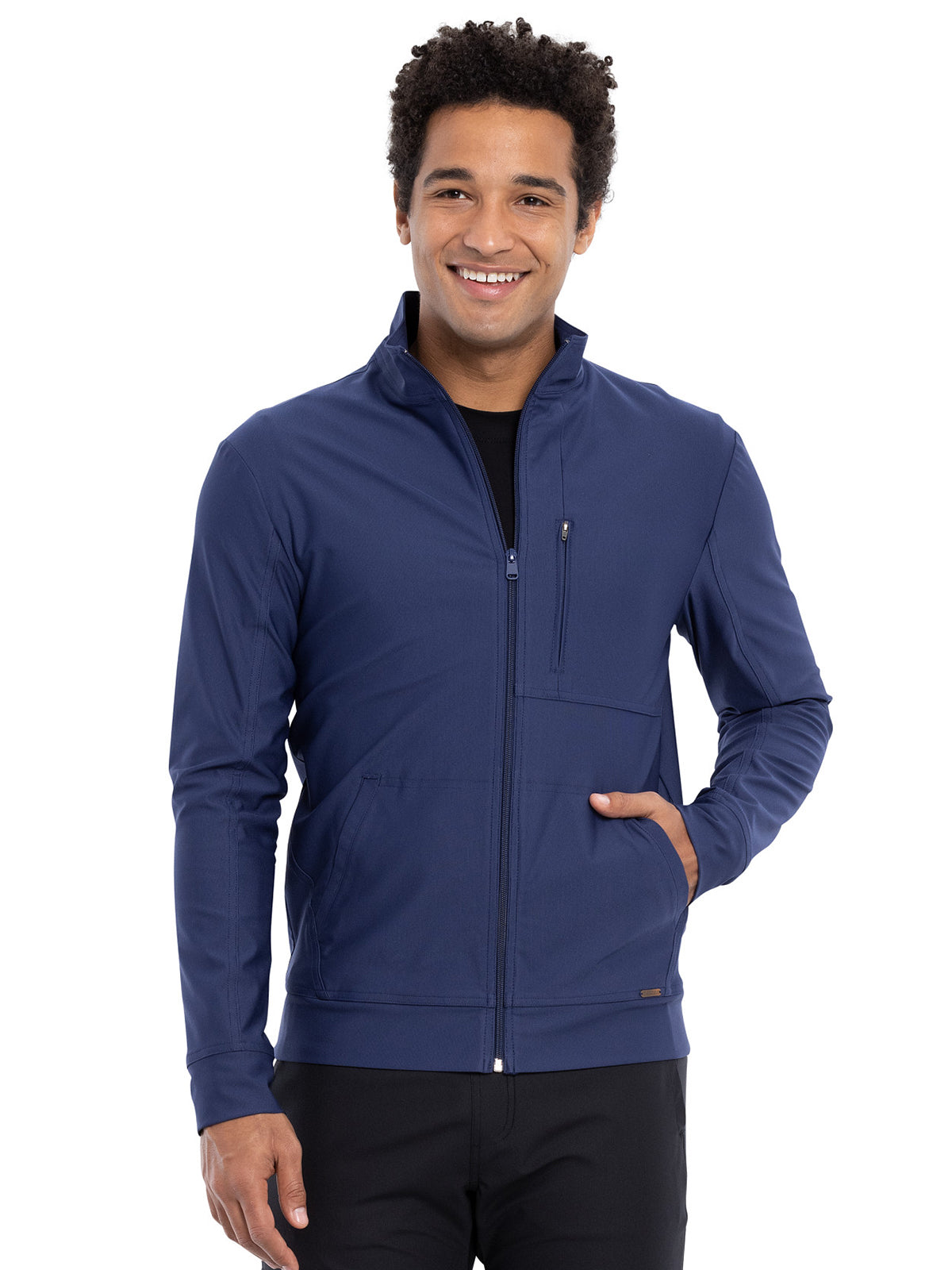 Men's Stand Up Collar Zip Front Scrub Jacket - CK399 - Navy