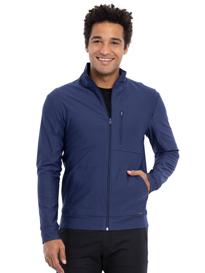 Men's Stand Up Collar Zip Front Scrub Jacket - CK399 - Navy