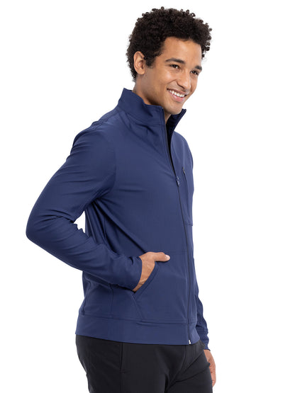 Men's Stand Up Collar Zip Front Scrub Jacket - CK399 - Navy