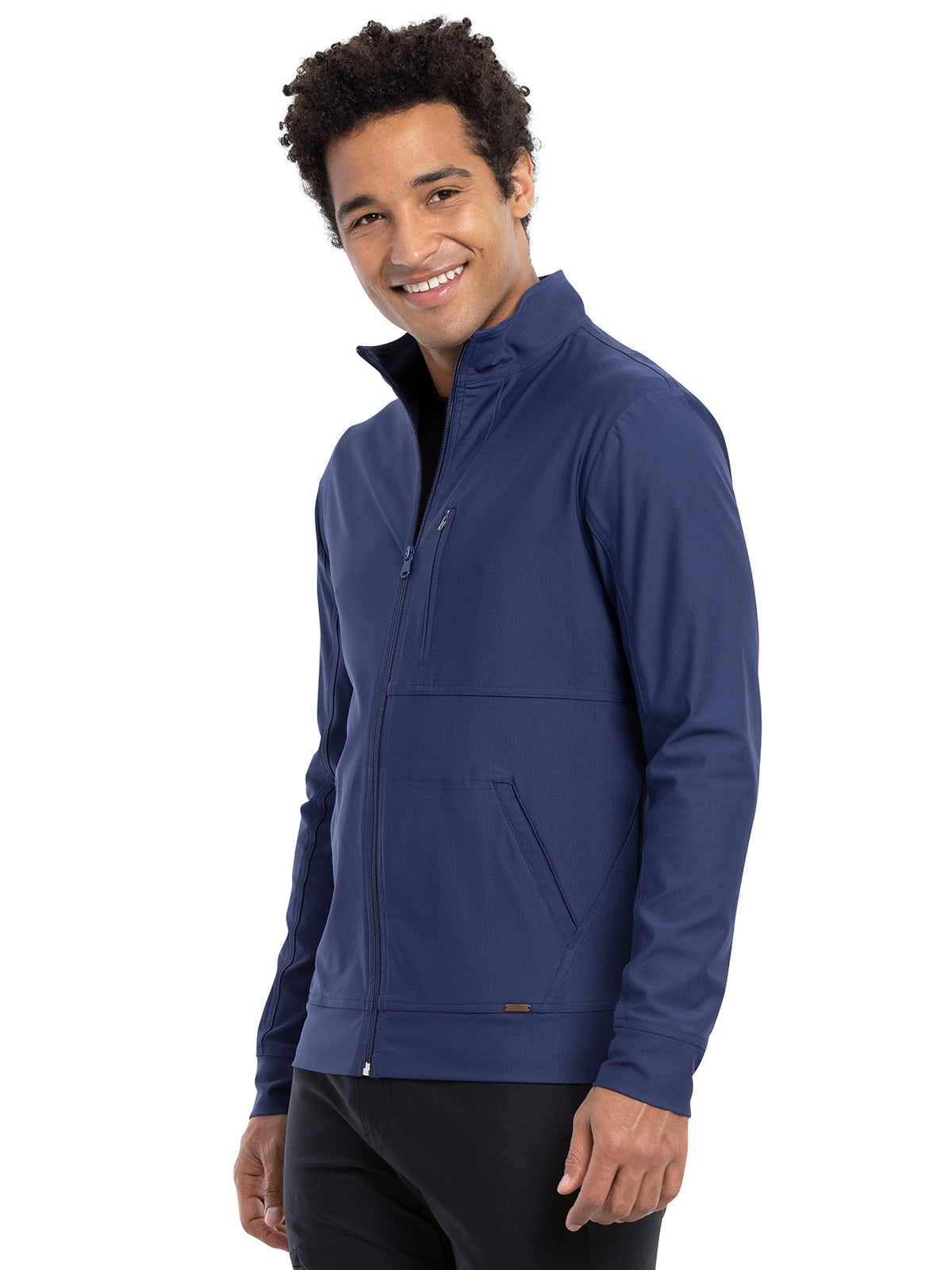 Men's Stand Up Collar Zip Front Scrub Jacket - CK399 - Navy