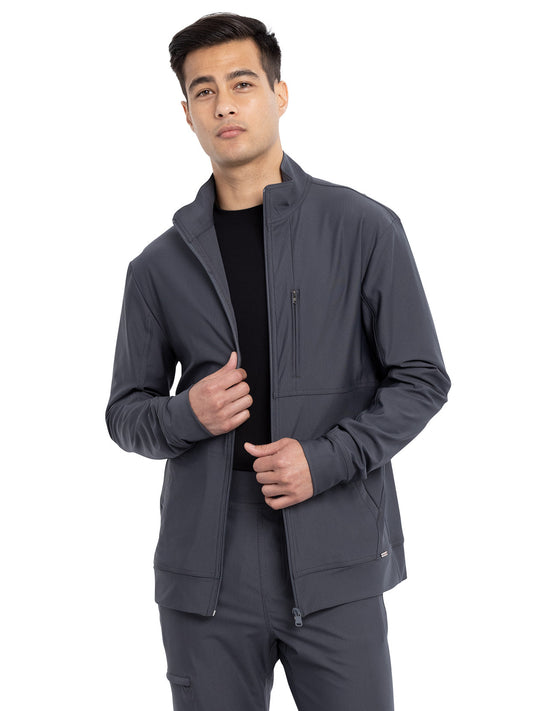 Men's Stand Up Collar Zip Front Scrub Jacket - CK399 - Pewter