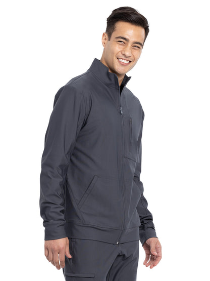 Men's Stand Up Collar Zip Front Scrub Jacket - CK399 - Pewter