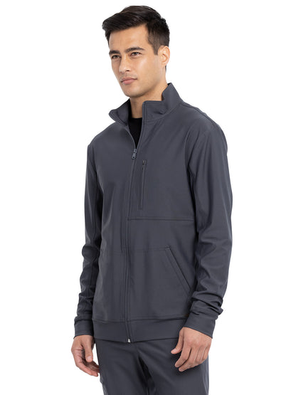 Men's Stand Up Collar Zip Front Scrub Jacket - CK399 - Pewter