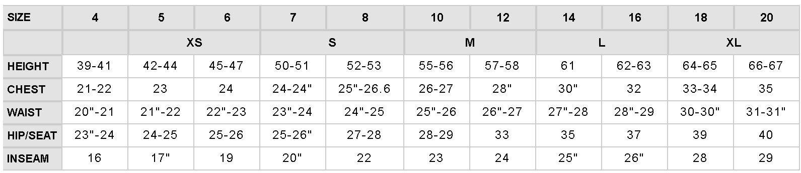 SIZECHART