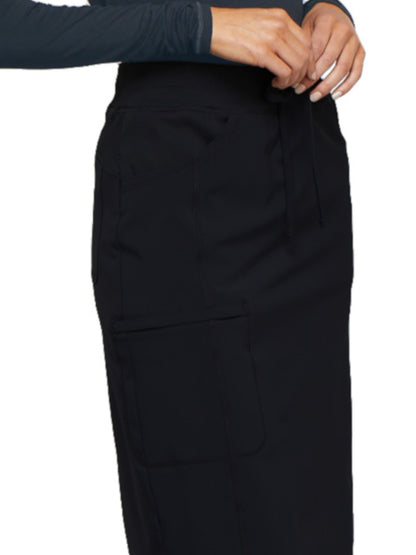 Women's 30" Tapered Drawstring Elastic Waistband Skirt - CK505A - Black