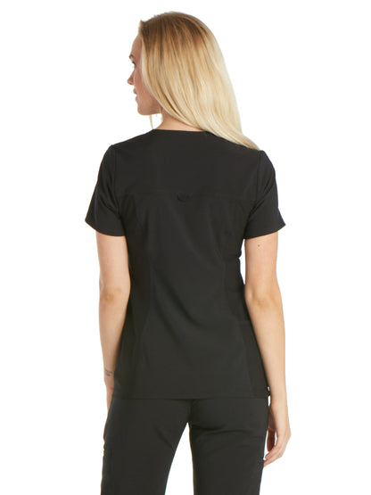 Women's 2 Pocket V-Neck Knit Side Panel Top - CK605 - Black