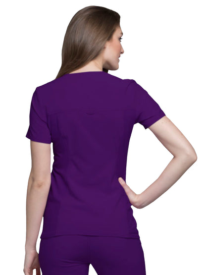 Women's 2 Pocket V-Neck Knit Side Panel Top - CK605 - Eggplant