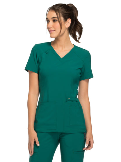 Women's 2 Pocket V-Neck Knit Side Panel Top - CK605 - Hunter Green