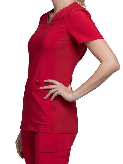 Women's 2 Pocket V-Neck Knit Side Panel Top - CK605 - Red