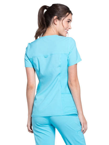 Women's 2 Pocket V-Neck Knit Side Panel Top - CK605 - Turquoise